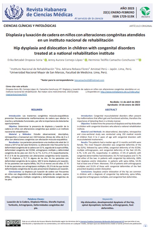 Displasia y luxación de cadera en niños con alteraciones congénitas atendidos en un instituto nacional de rehabilitación