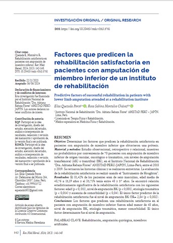 Factores que predicen la rehabilitación satisfactoria en pacientes con amputación de miembro inferior de un instituto de rehabilitación