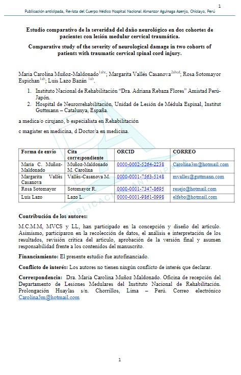 Estudio comparativo de la severidad del daño neurológico en dos cohortes de pacientes con lesión medular cervical traumática